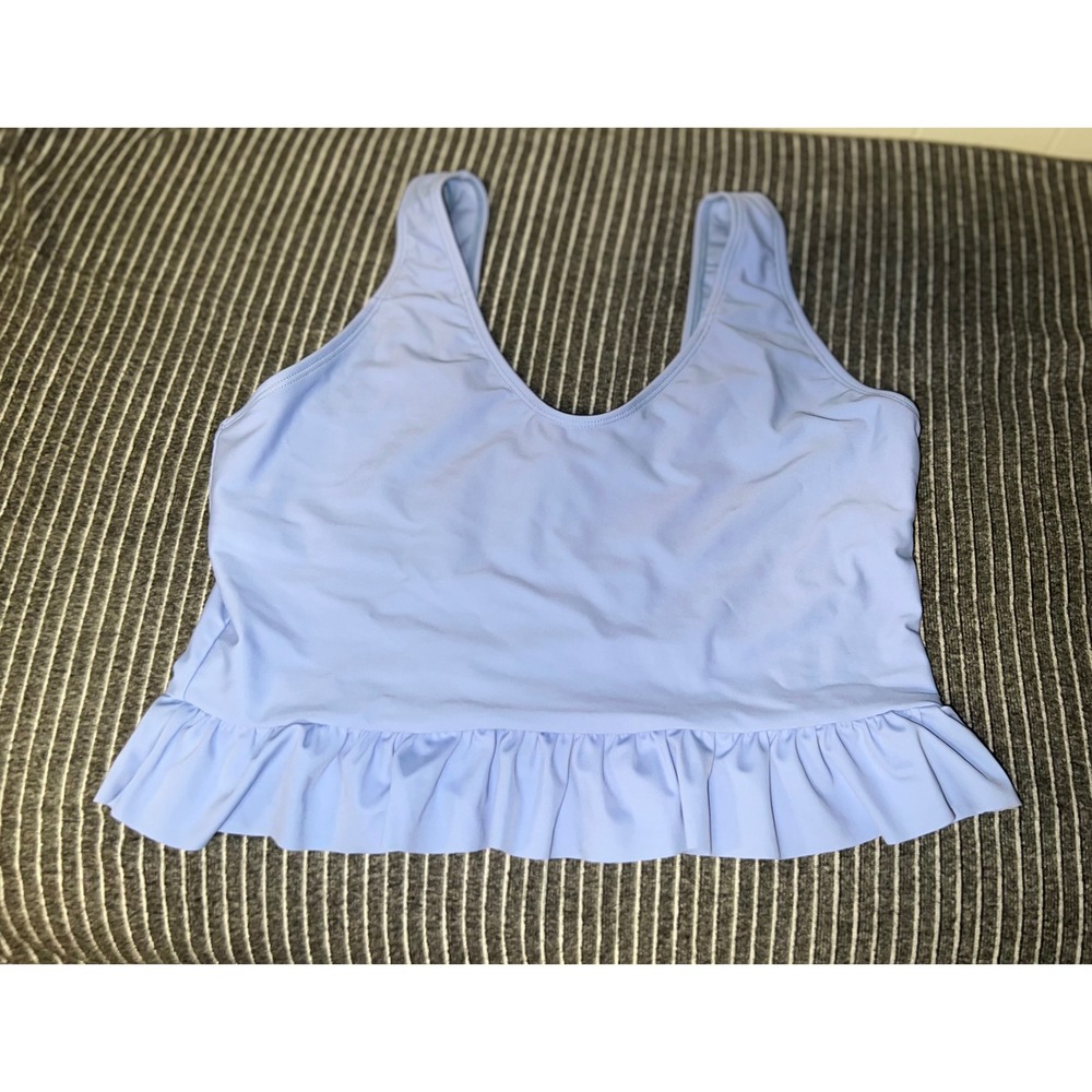 SHEIN Womens Light Blue Peplum Ruffle‎ V-Neck Bikini Swim Top XL Solid Tankini